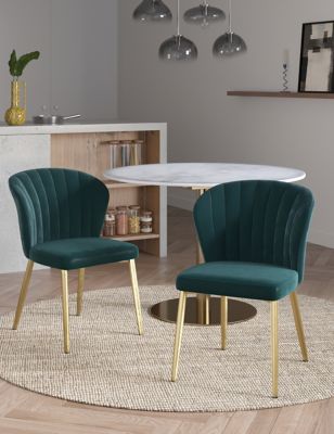M&S Set of 2 Irvine Velvet Dining Chairs - Bottle Green, Bottle Green