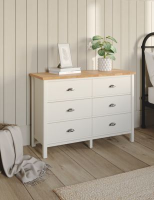 M&S Padstow Wide 6 Drawer Chest - Ivory, Ivory