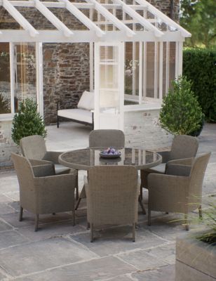 M&S Marlow 6 Seater Rattan Effect Round Garden Table & Chairs - Grey, Grey