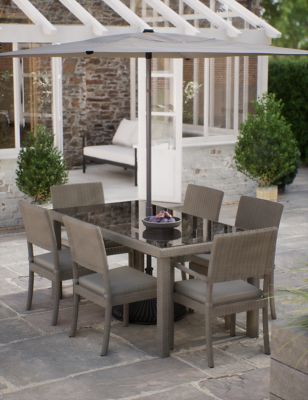 M&S Marlow 6 Seater Rattan Effect Garden Dining Table & Chairs - Grey, Grey