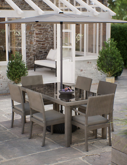 m&s collection marlow 6 seater rattan effect garden dining table & chairs - 1size - grey, grey
