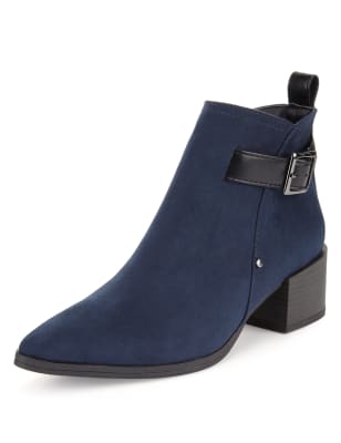 pointed toe block heel ankle boots