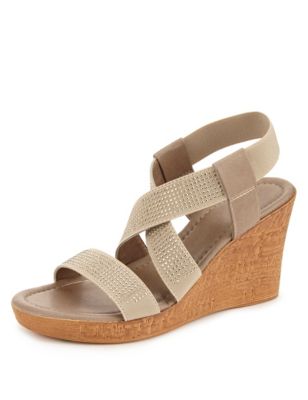 Stud Embellished Elastic Wedge Sandals | M&S Collection | M&S