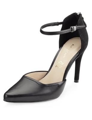 pointed court shoes with ankle strap