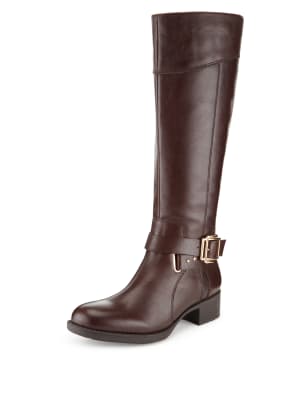 Leather Buckle Riding Mid Calf Boots | Footglove™ | M&S