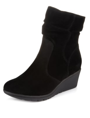 Suede Mid Wedge Boots with Stain Away™ | M&S Collection | M&S