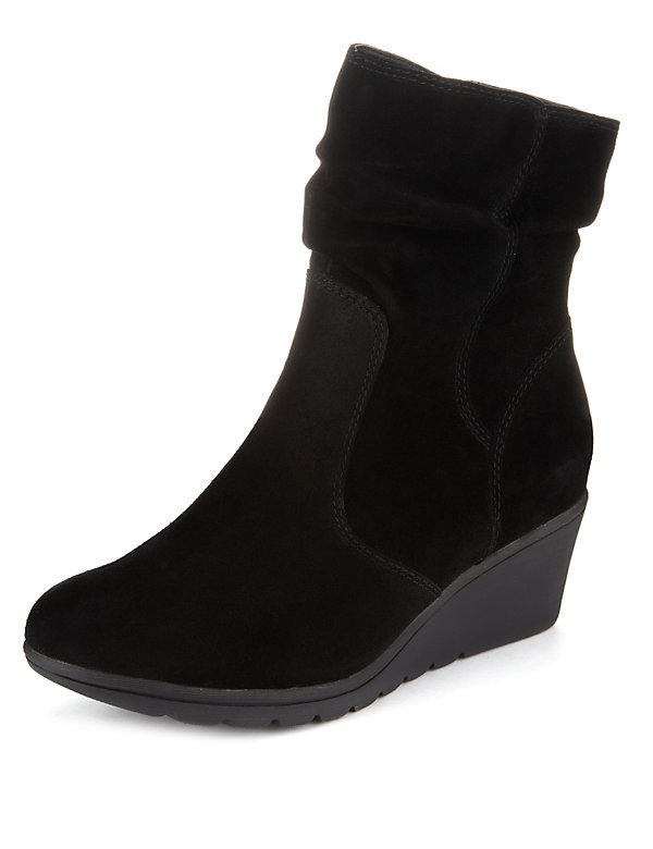 Suede Mid Wedge Boots with Stain Away™ - SG