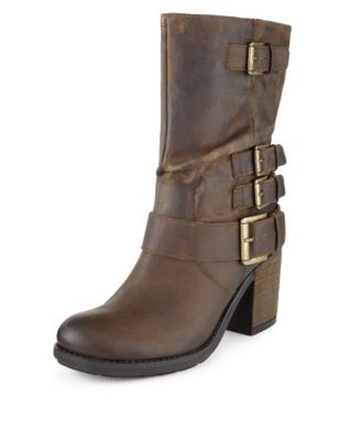 Leather Block Heel Long Boots with Insolia® | Indigo Collection | M&S