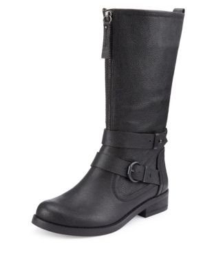 Leather Front Zip Buckle Biker Boots with Insolia Flex® | Indigo ...