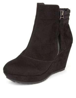 Mock Suede Platform Wedge Ankle Boots with Insolia® - HK