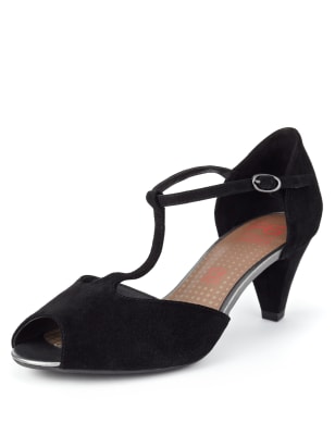 wide fit black suede heels