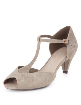 Suede Mid Heel T-Bar Wide Fit Sandals | Footglove™ | M&S