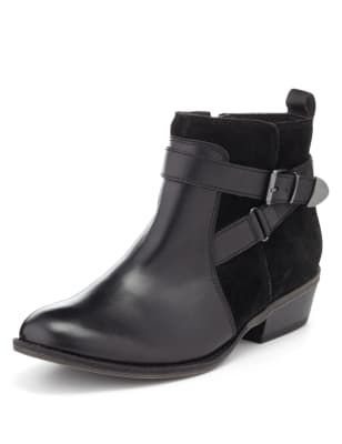 Footglove™ Leather Wide Fit Strap Ankle Boots | Footglove™ | M&S