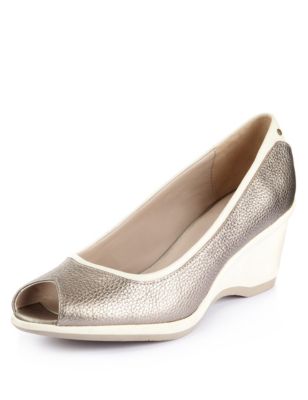 Leather Peep Toe Wedge Shoes | Footglove™ | M&S