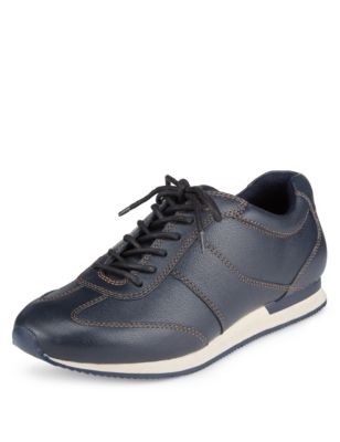 Leather Wide Fit Lace Up Trainers | Footglove™ | M&S