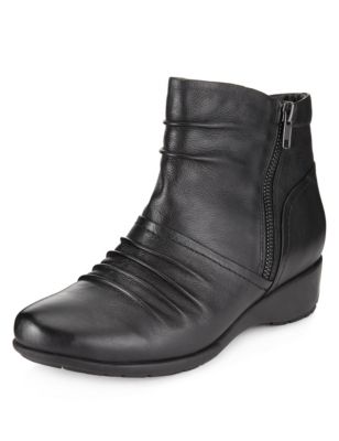 Leather Ruched Ankle Boots | Footglove™ | M&S