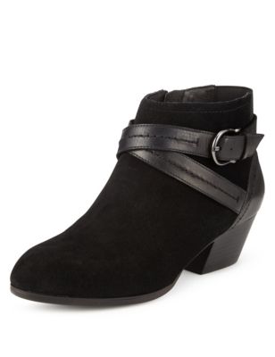 Stain Away™ Suede Wide Fit Block Heel Ankle Boots | Footglove™ | M&S