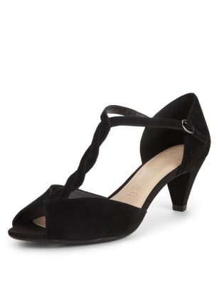 black suede t bar heels