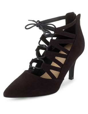 black lace up court shoes