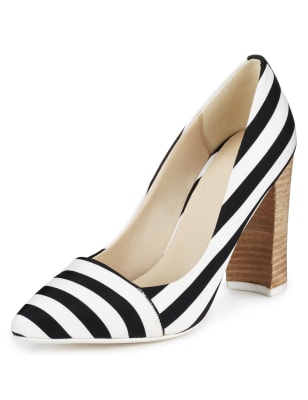 black and white striped block heel