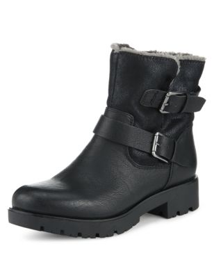 M&S Ankle Boots Limited Edition Black Biker Style with Insolia Flex 