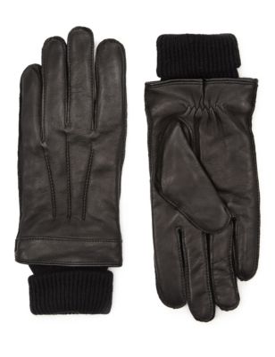 Italian Leather Cuff Knitted Gloves with Thinsulate™ - FR