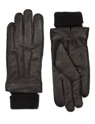 Italian Leather Cuff Knitted Gloves with Thinsulate™ - JE