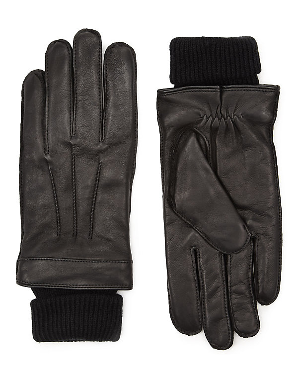 Italian Leather Cuff Knitted Gloves with Thinsulate™ - DK