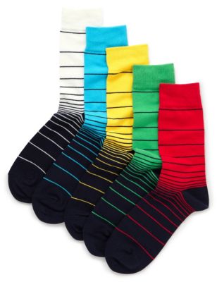 5 Pairs of Freshfeet™ Cotton Rich Stay Soft Striped Socks with Silver ...