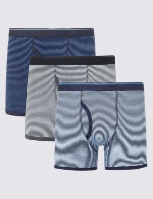 XXXL 3 Pack Pure Cotton Feeder Striped Trunks with StayNEW™ | M&S ...