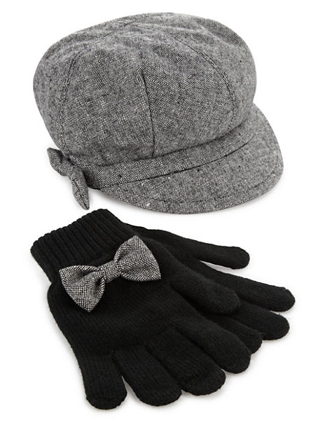 Baker Boy Hat & Gloves Set (Older Girls) | M&S
