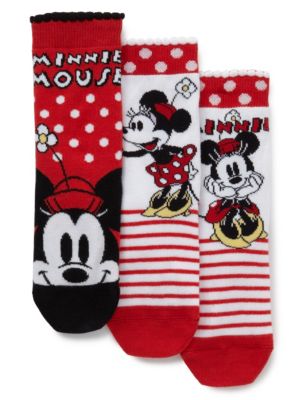 3 Pairs of Cotton Rich Minnie Mouse Socks | M&S