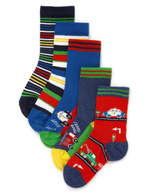 5 Pairs of Transport Socks (1-7 Years) | M&S