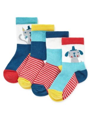 4 Pairs of Cotton Rich Cat & Dog Print Socks | M&S