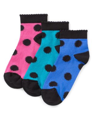 3 Pairs of Freshfeet™ Bright Sketch Spotted Ankle Socks with Silver ...