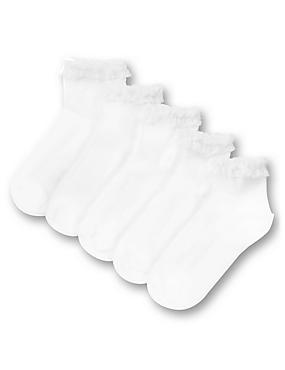 5 Pairs of Freshfeet™ Cotton Rich Ankle High Frilled Socks (3-11 Years)