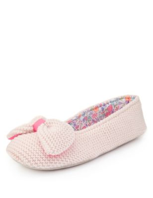 Knitted Bow Slippers | M&S
