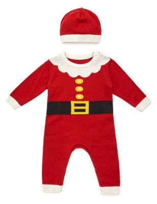 Pure Cotton Santa Knitted All-in-One with Hat | M&S