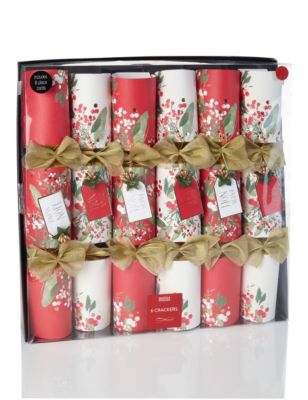 6 Red & White Connoisseur Christmas Crackers | M&S