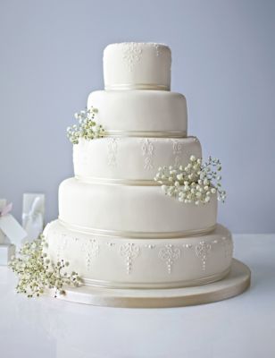 5 Tier Ivory Embroidered Lace Cake  Available to order 