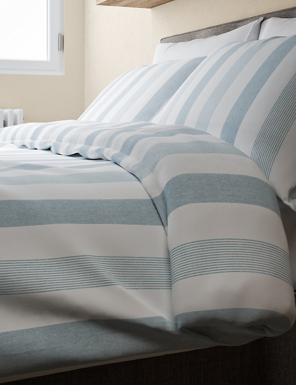 Hadley Pure Cotton Striped Bedding Set, Blue And Gray Striped Duvet Cover Set