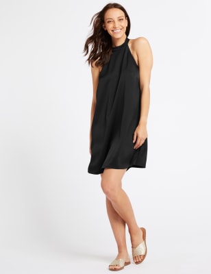 Black halter swing clearance dress