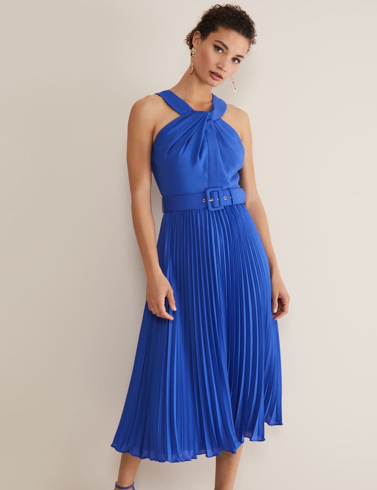 Halter Neck Twist Front Midi Waisted Dress, Phase Eight