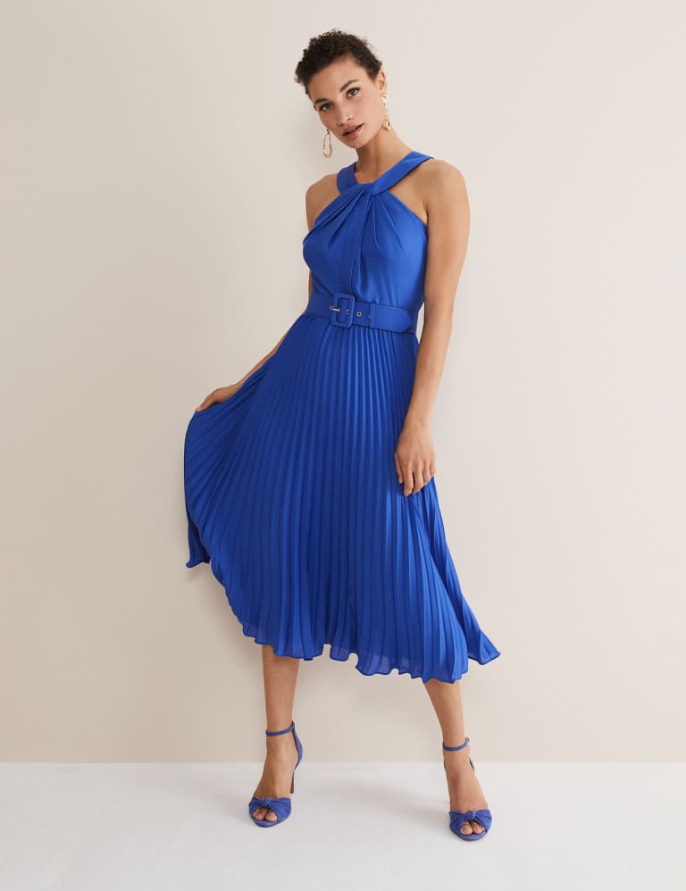 Halter pleated midi top dress