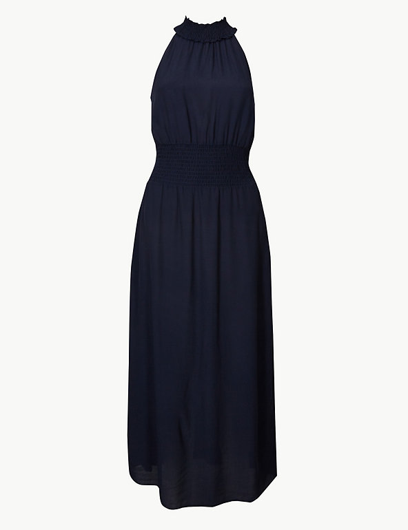 Details about   New M&S COLLECTION Navy Halter Neck Waisted Midi Dress Sz UK 18 Short & Long