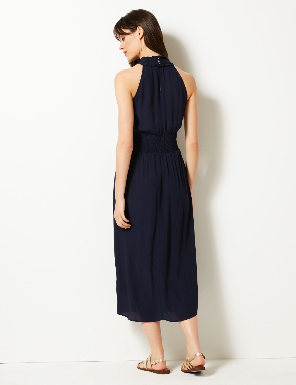 Halter Neck Waisted Midi Dress | M&S Collection | M&S