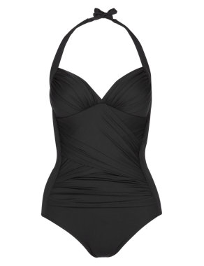 Halterneck Ruched Padded Swimsuit Image 2 of 5