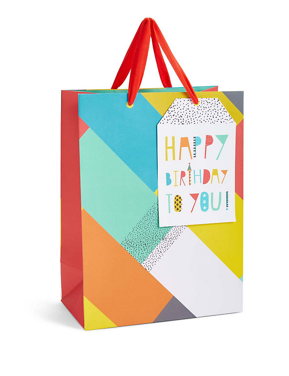 Happy Birthday Bright Block Pattern Large Gift Bag Image 1 of 2