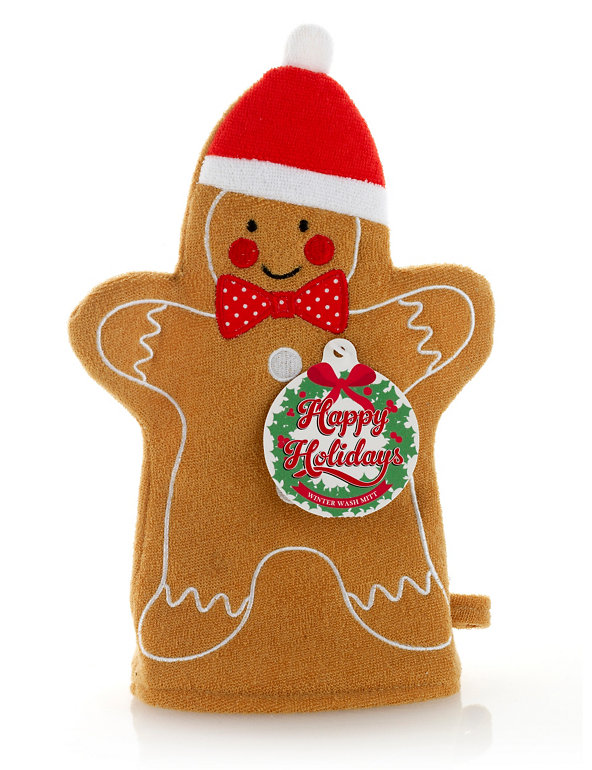Happy Holidays Gingerbread Man Wash Mitt Image 1 of 1