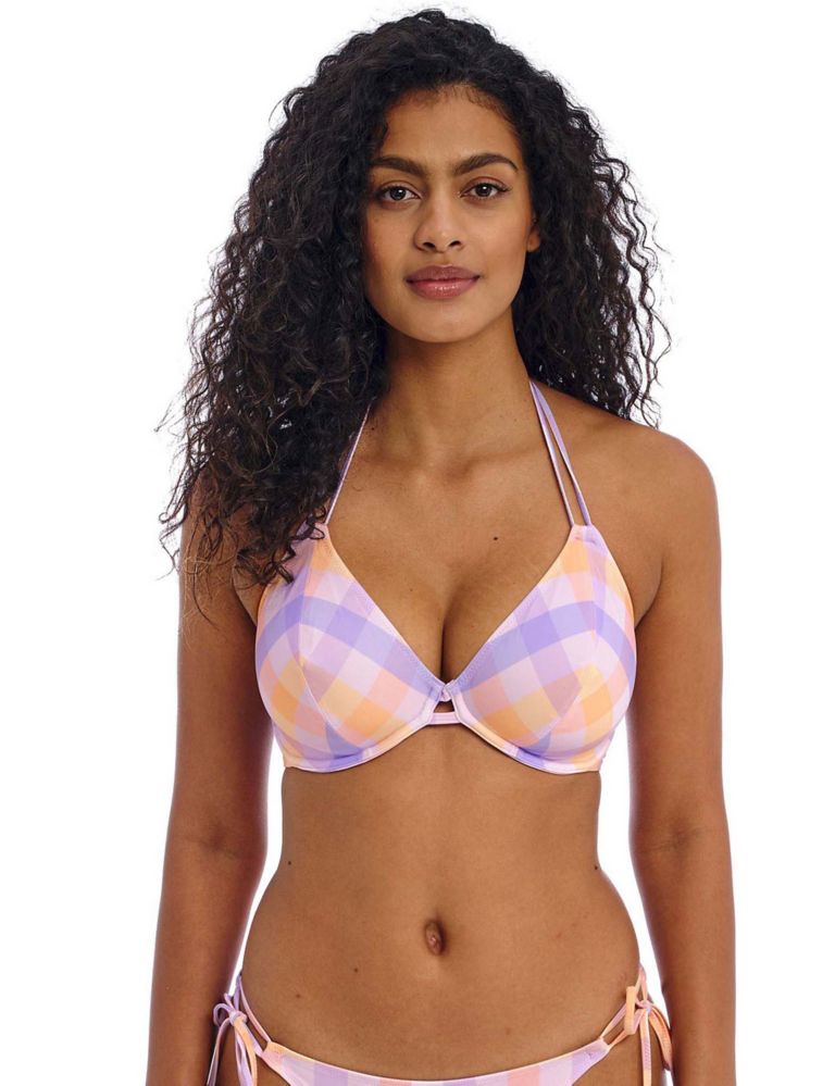 Harbour Island Checked Wired Plunge Bikini Top 1 of 6
